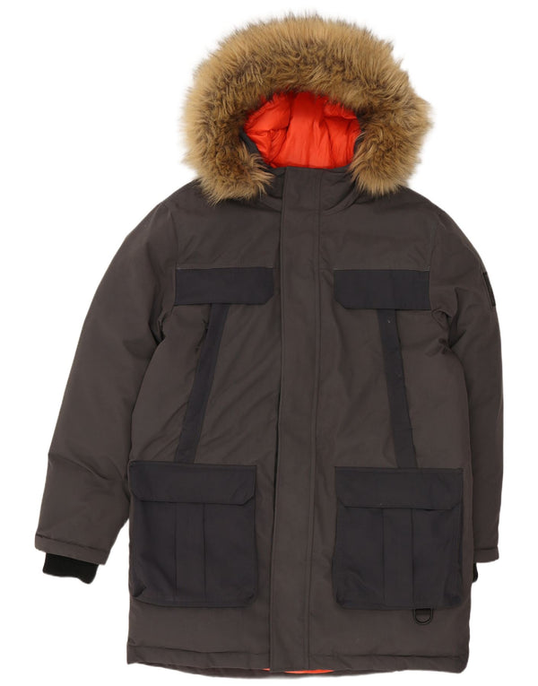 Superdry Mens Hooded Loose Fit Padded Coat UK 36 Small Grey Nylon