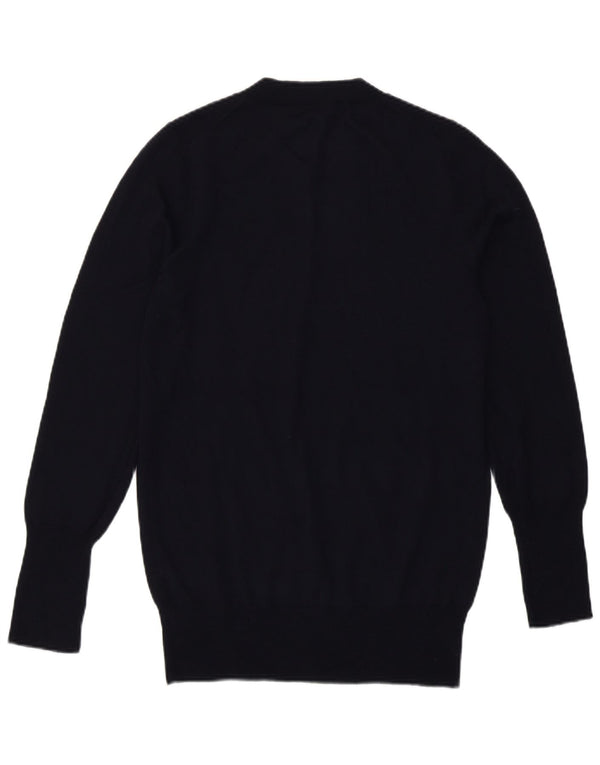 J. Crew Womens V-Neck Jumper Sweater UK 10 Small Navy Blue Merino Wool