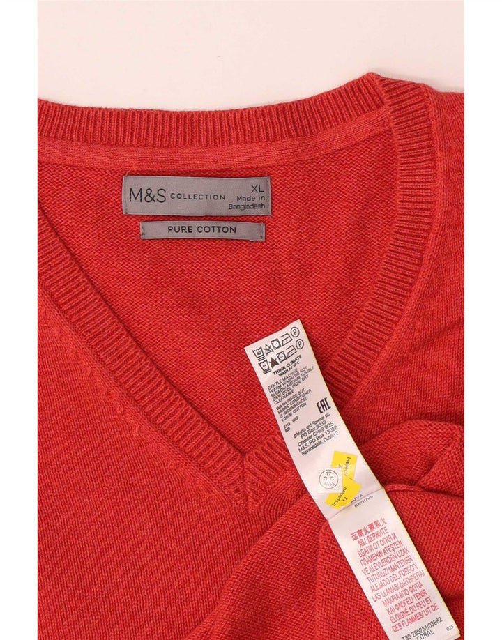 Marks & Spencer Mens V-Neck Jumper Sweater XL Red Cotton