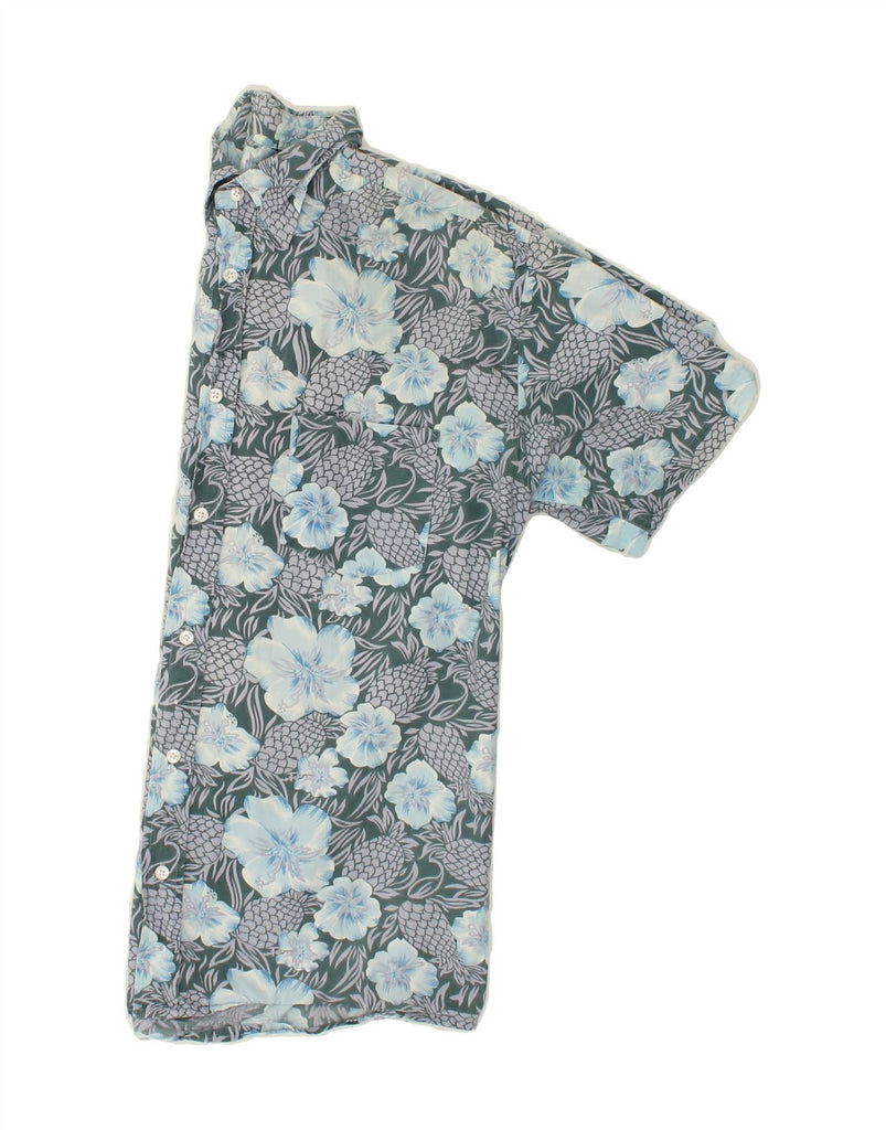 VINTAGE Mens Short Sleeve Shirt Medium Blue Floral Cotton Vintage Vintage and Second-Hand Vintage from Messina Hembry 