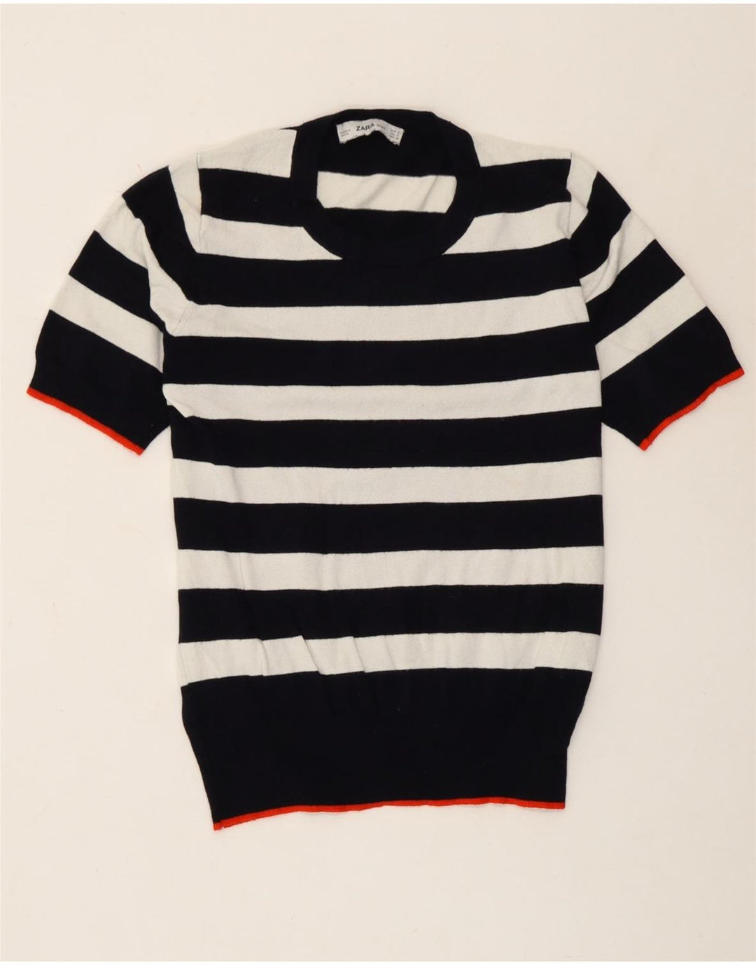Zara Womens Short Sleeve Blouse Top UK 10 Small White Striped Viscose