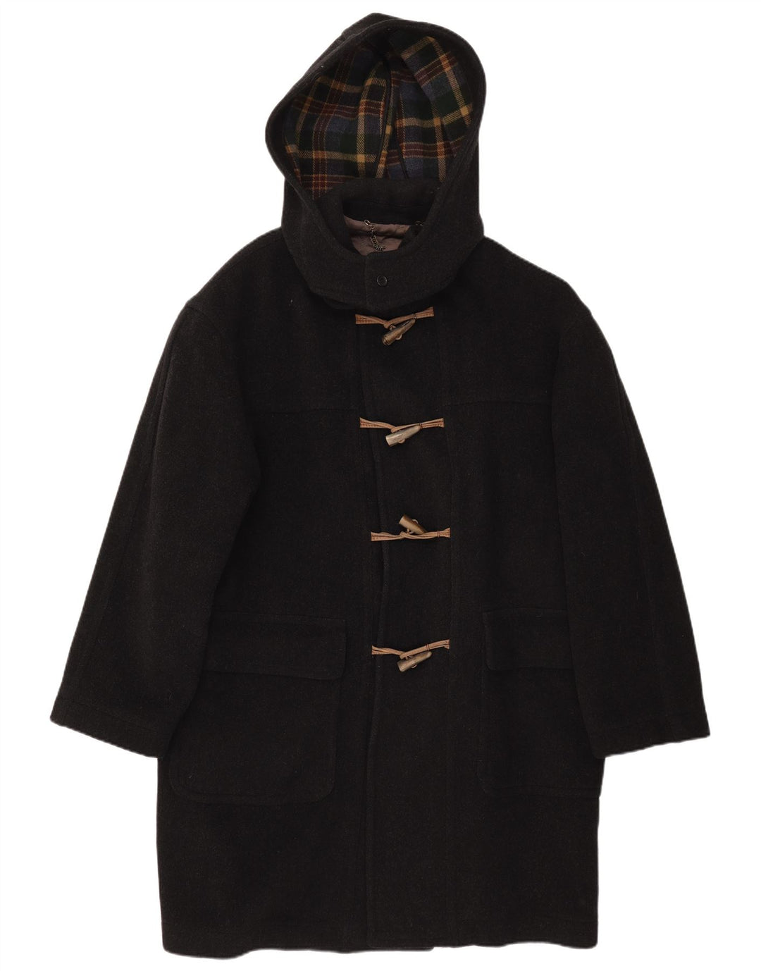 Vintage Mens Hooded Duffle Coat IT 52 XL Black