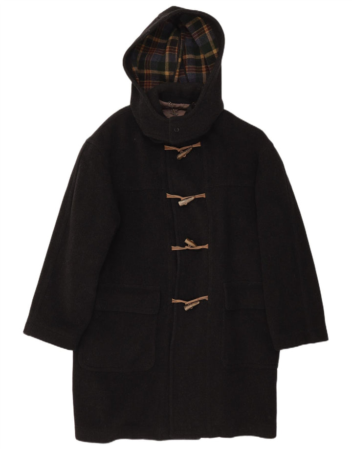 Vintage Mens Hooded Duffle Coat IT 52 XL Black