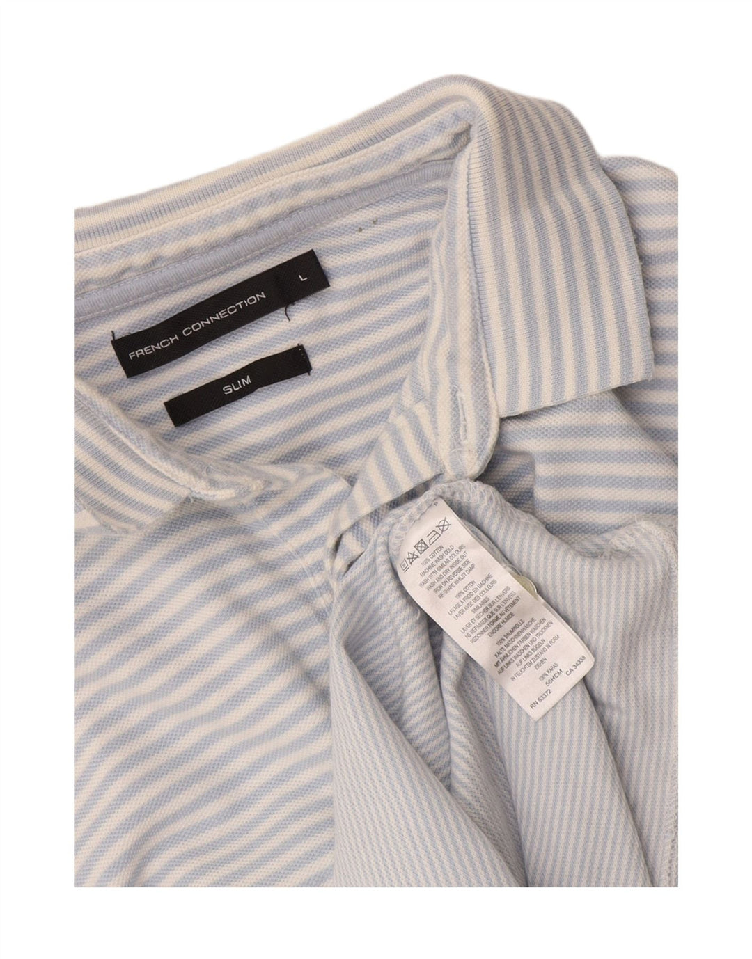 French Connection Mens Slim Polo Shirt Large Blue Striped Cotton