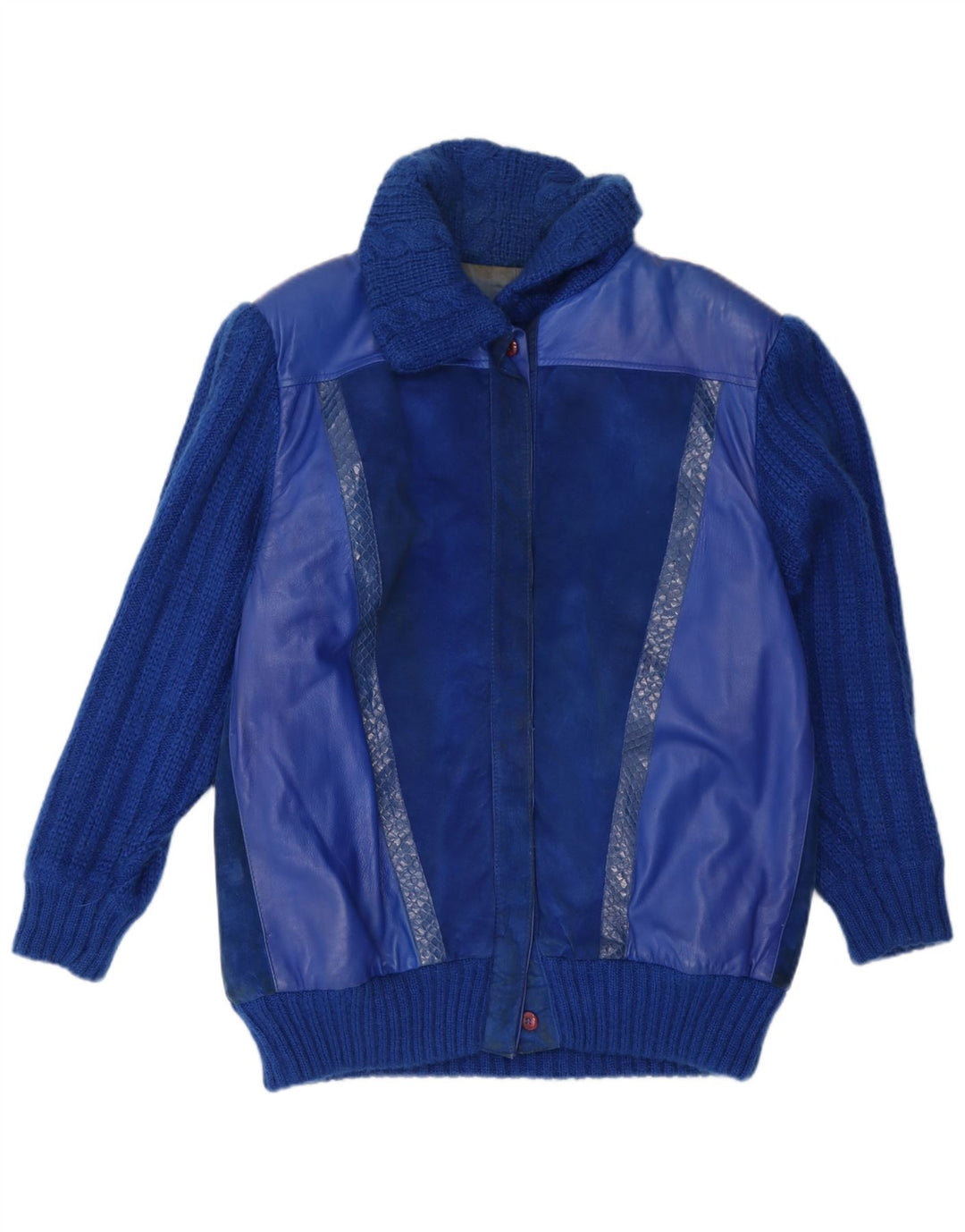 Vintage Womens Leather Jacket IT 46 Large Blue Mohair