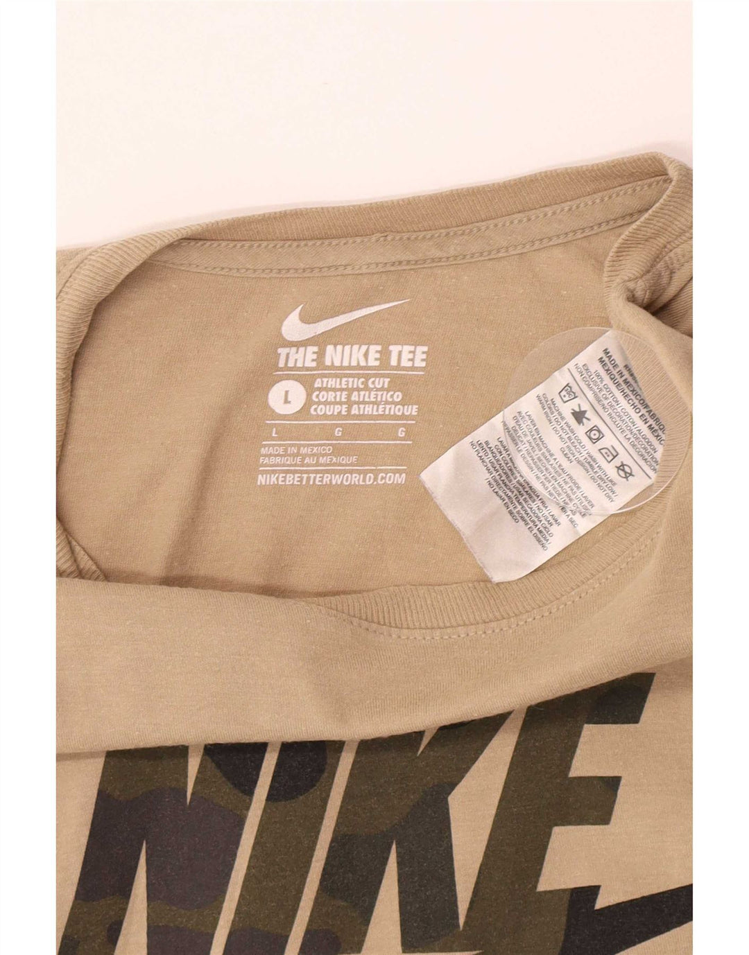 Nike Mens Athletic Cut Graphic T-Shirt Top Large Beige Cotton