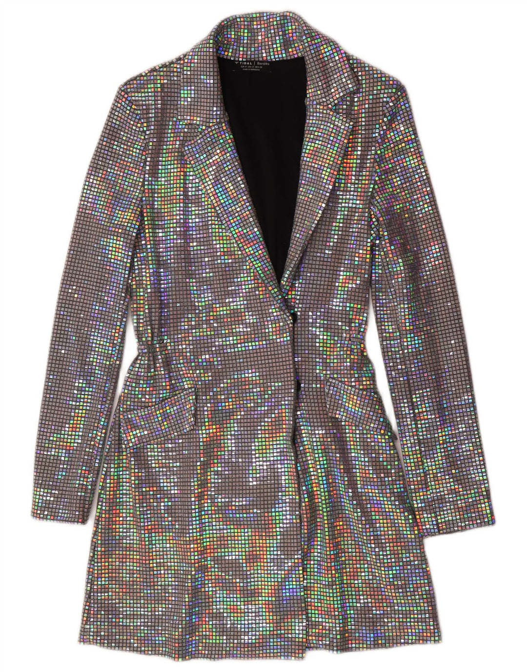 Bershka Womens Longline Blazer Jacket UK 12 Medium Multicoloured Polyamide