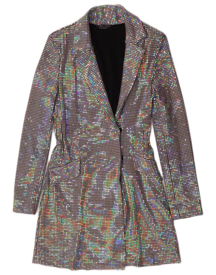 Bershka Womens Longline Blazer Jacket UK 12 Medium Multicoloured Polyamide