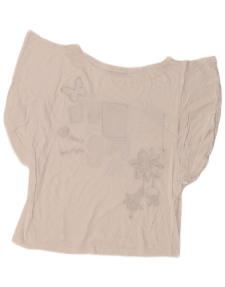 Desigual Womens Oversized Graphic T-Shirt Top UK 10 Small White