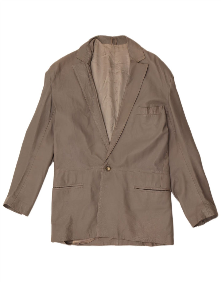 Vintage Womens 1 Button Leather Blazer Jacket IT 48 XL Grey