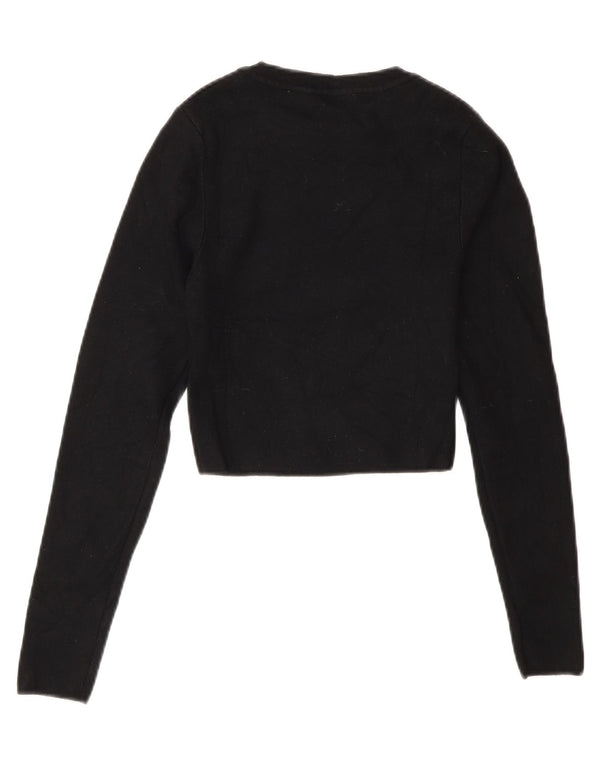 Zara Womens Crop Crew Neck Jumper Sweater UK 8 Small Black Viscose