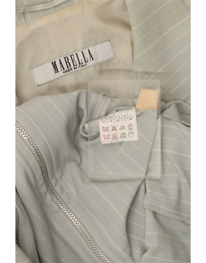 Marella Womens Blazer Jacket UK 12 Medium Green Striped Polyamide
