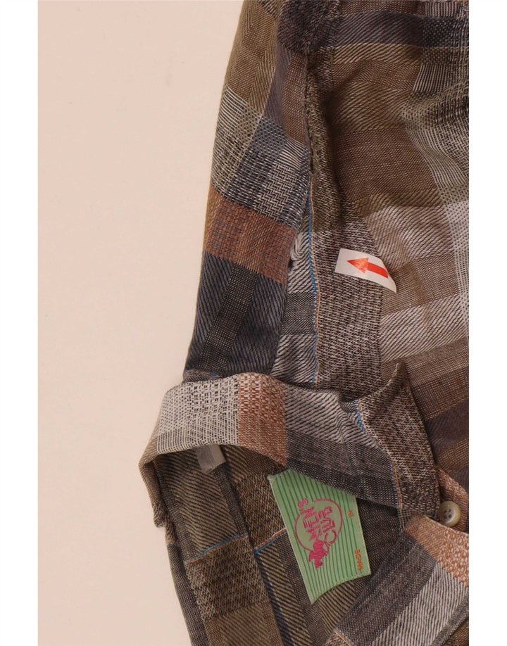 Vintage Mens Short Sleeve Shirt Large Brown Plaid