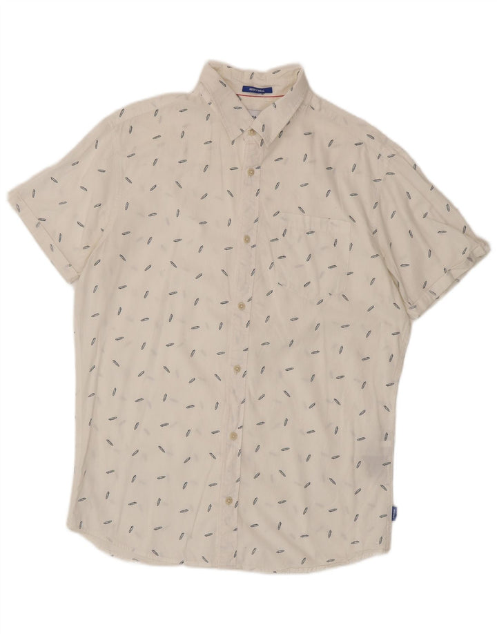 Jack & Jones Mens Short Sleeve Shirt Large White Spotted Cotton