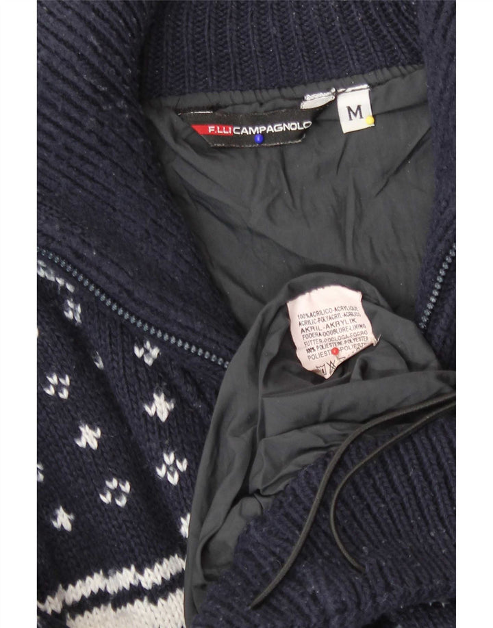 F.LLI Campagnolo Mens Zip Neck Jumper Sweater Medium Navy Blue Christmas