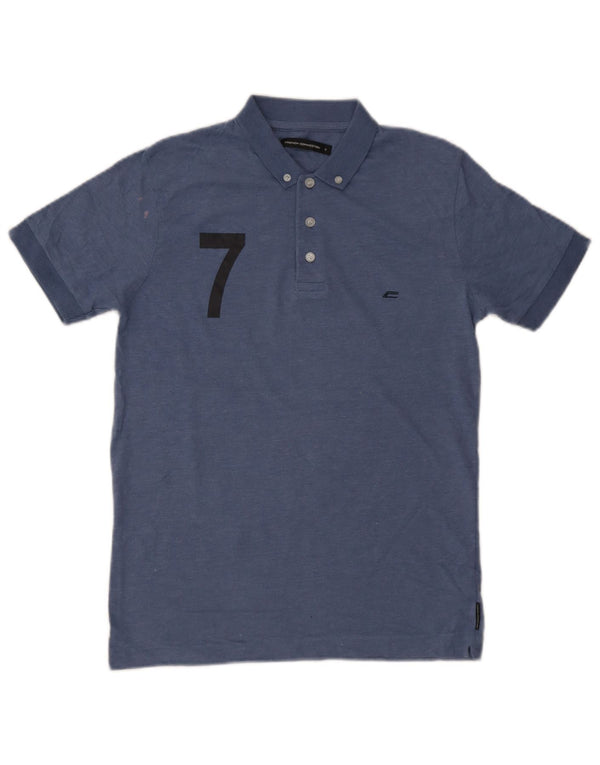 French Connection Mens Graphic Polo Shirt Small Navy Blue Flecked Cotton