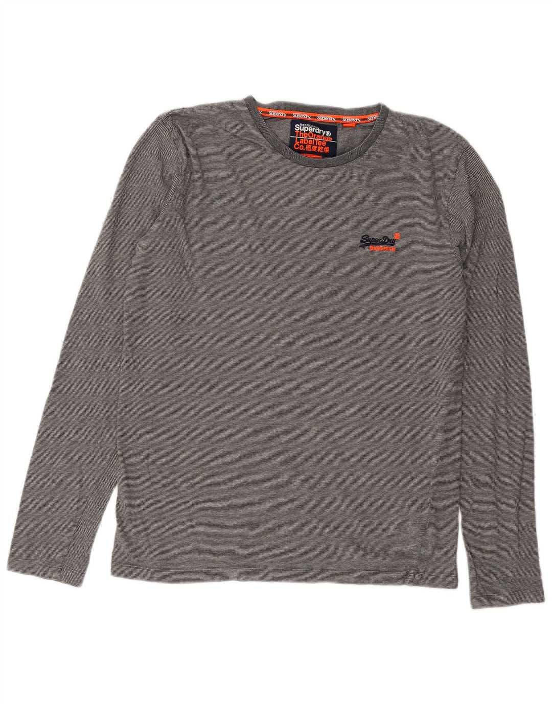 Superdry Mens Top Long Sleeve Medium Grey Pinstripe Cotton