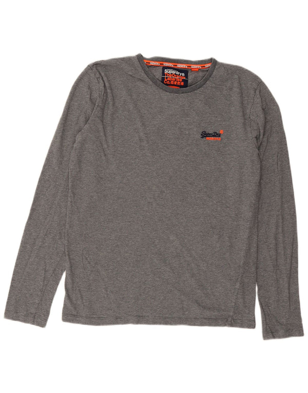 Superdry Mens Top Long Sleeve Medium Grey Pinstripe Cotton