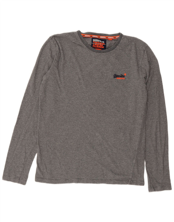 Superdry Mens Top Long Sleeve Medium Grey Pinstripe Cotton