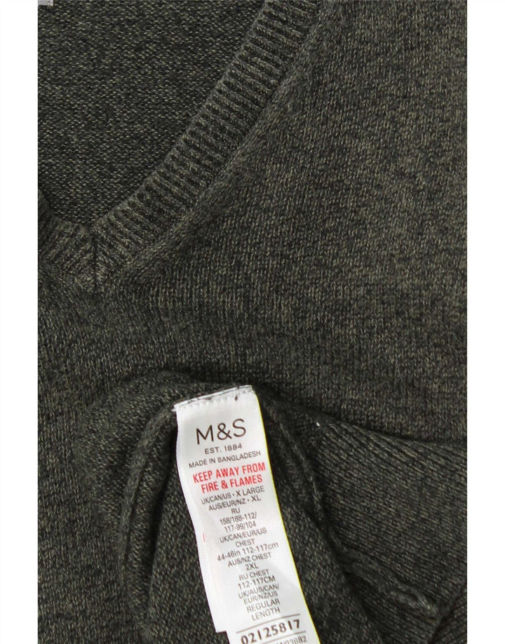 Marks & Spencer Mens V-Neck Jumper Sweater XL Green Cotton