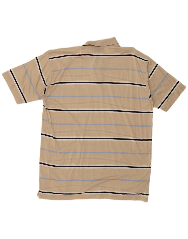 CONTE OF FLORENCE Mens Polo Shirt XL Beige Striped Cotton