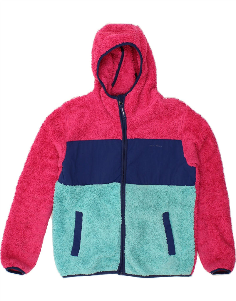 EDDIE BAUER Girls Hooded Fleece Jacket 14-15 Years Large Pink Colourblock Vintage Eddie Bauer and Second-Hand Eddie Bauer from Messina Hembry 