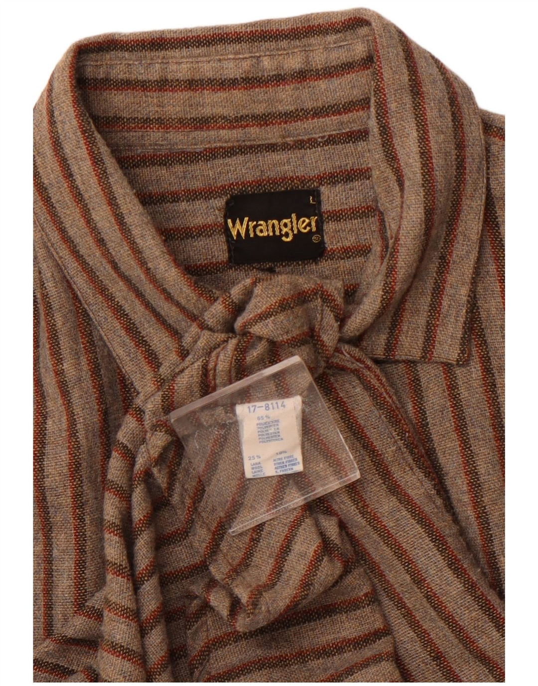 WRANGLER Mens Flannel Shirt Large Brown Pinstripe Polyester