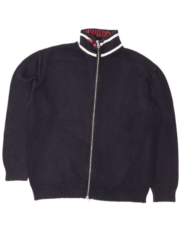 Murphy & Nye Mens Graphic Cardigan Sweater 2XL Navy Blue Cotton