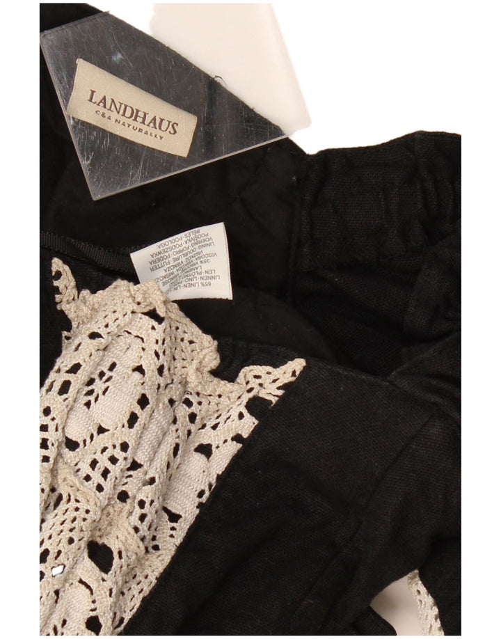 LANDHAUS Womens Trachten Crop Corset Top UK 8 Small Black Floral Linen