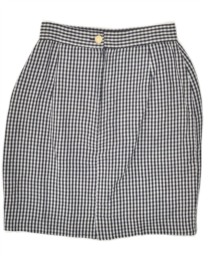 L'ALTRA MODA Womens Pencil Skirt IT 40 Small W24 Navy Blue Gingham Linen Vintage L'altra Moda and Second-Hand L'altra Moda from Messina Hembry 