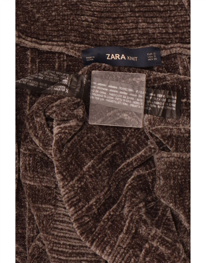 ZARA Womens Oversized Longline Open Cardigan Sweater UK 10 Small Brown