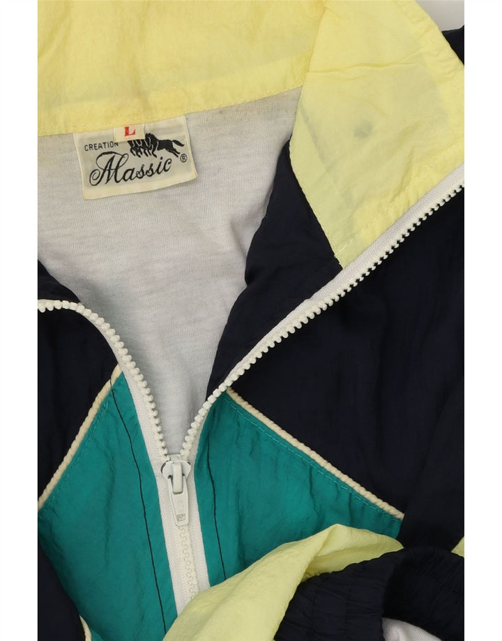 VINTAGE Mens Graphic Tracksuit Top Jacket Large Multicoloured Colourblock