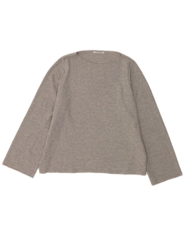 Zara Womens Trafaluc Oversized Top Long Sleeve UK 10 Small Grey Polyester
