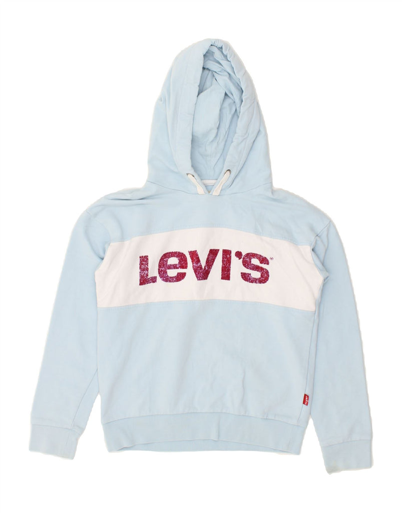 LEVI'S Girls Graphic Hoodie Jumper 11-12 Years Blue Colourblock Cotton | Vintage Levi's | Thrift | Second-Hand Levi's | Used Clothing | Messina Hembry 