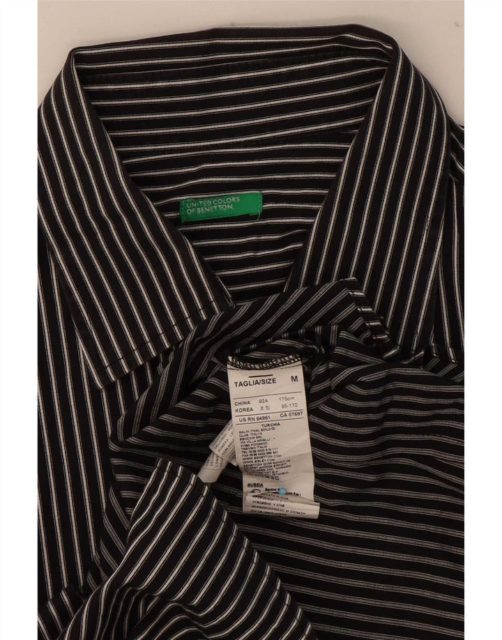 Benetton Womens Shirt UK 12 Medium Black Pinstripe Cotton