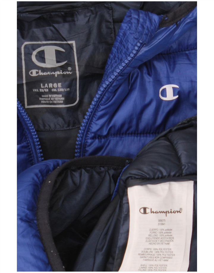 Champion Boys Graphic Hooded Padded Jacket 11-12 Years Large Blue Polyester