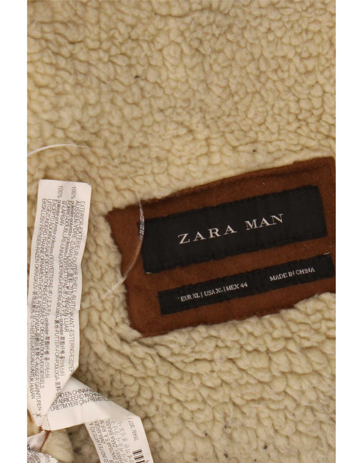 Zara Mens Sherpa Jacket UK 42 XL Brown Polyester