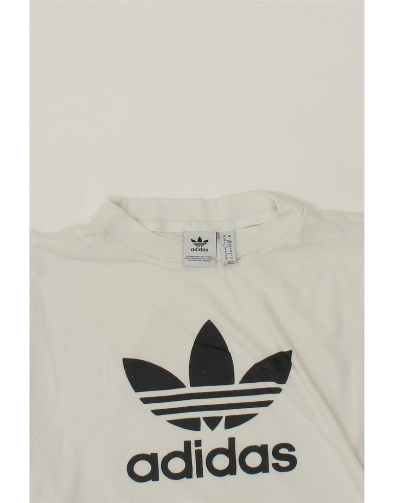 ADIDAS Womens Longline Graphic T-Shirt Top UK 10 Small  White Colourblock Vintage Adidas and Second-Hand Adidas from Messina Hembry 