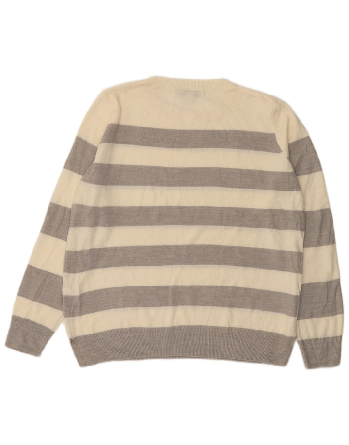 Marks & Spencer Womens Crew Neck Jumper Sweater UK 12 Medium Grey Striped