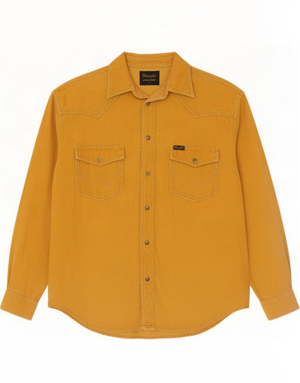 Wrangler Mens Western Corduroy Shirt Medium Yellow Cotton