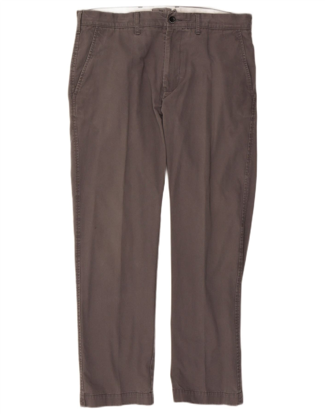 Marks & Spencer Mens Straight Chino Trousers W34 L29 Grey Cotton