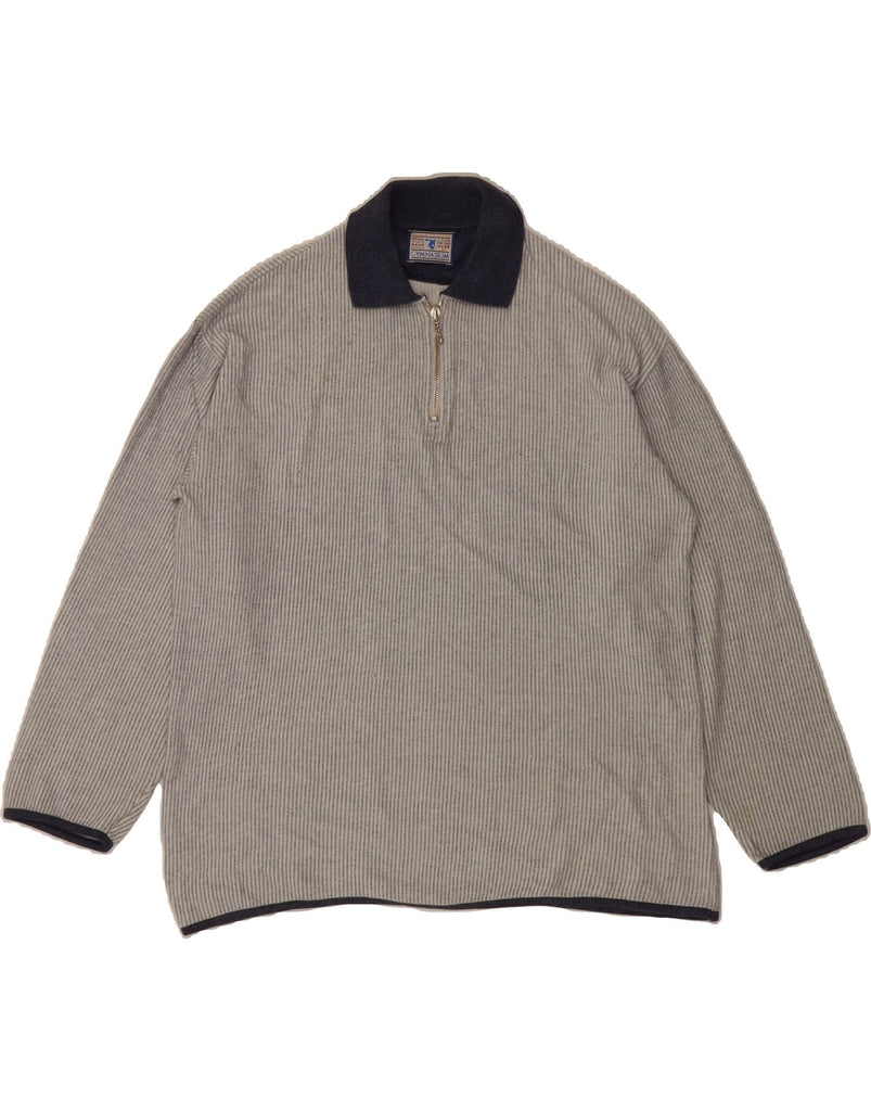 GYMNASIUM Mens Polo Neck Jumper Sweater Medium Grey Striped Vintage Gymnasium and Second-Hand Gymnasium from Messina Hembry 