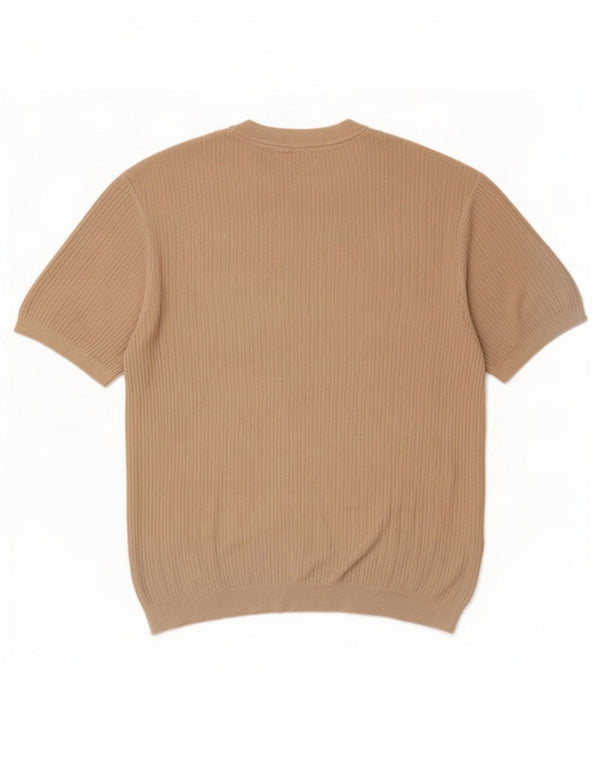 Zara Mens Short Sleeve Crew Neck Jumper Sweater Large Brown