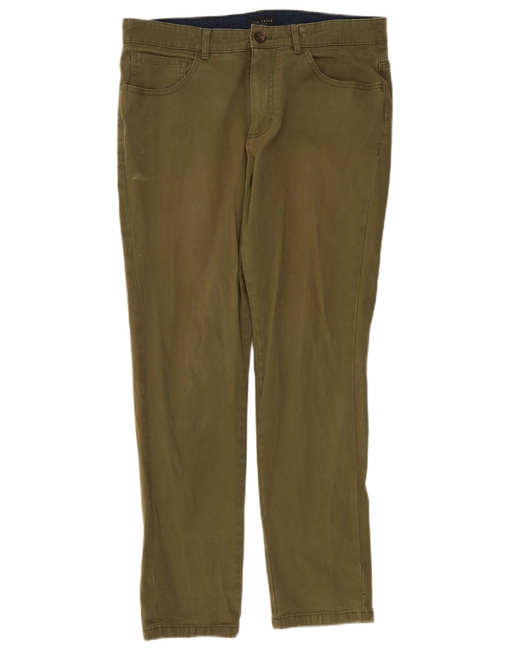 Ted Baker Mens Slim Casual Trousers W32 L29 Khaki Cotton