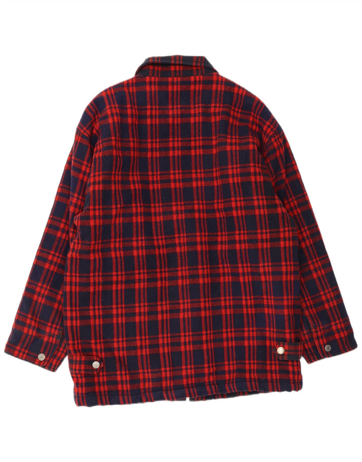 VINTAGE Mens Graphic Overcoat UK 38 Medium Navy Blue Check