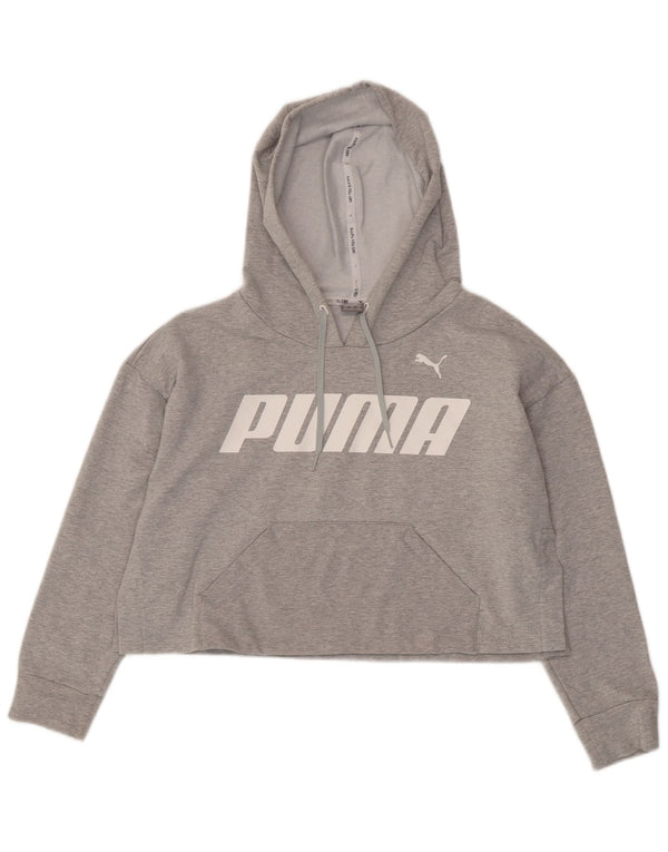 Puma Womens Oversized Graphic Crop Hoodie Jumper UK 14 Medium Grey Cotton