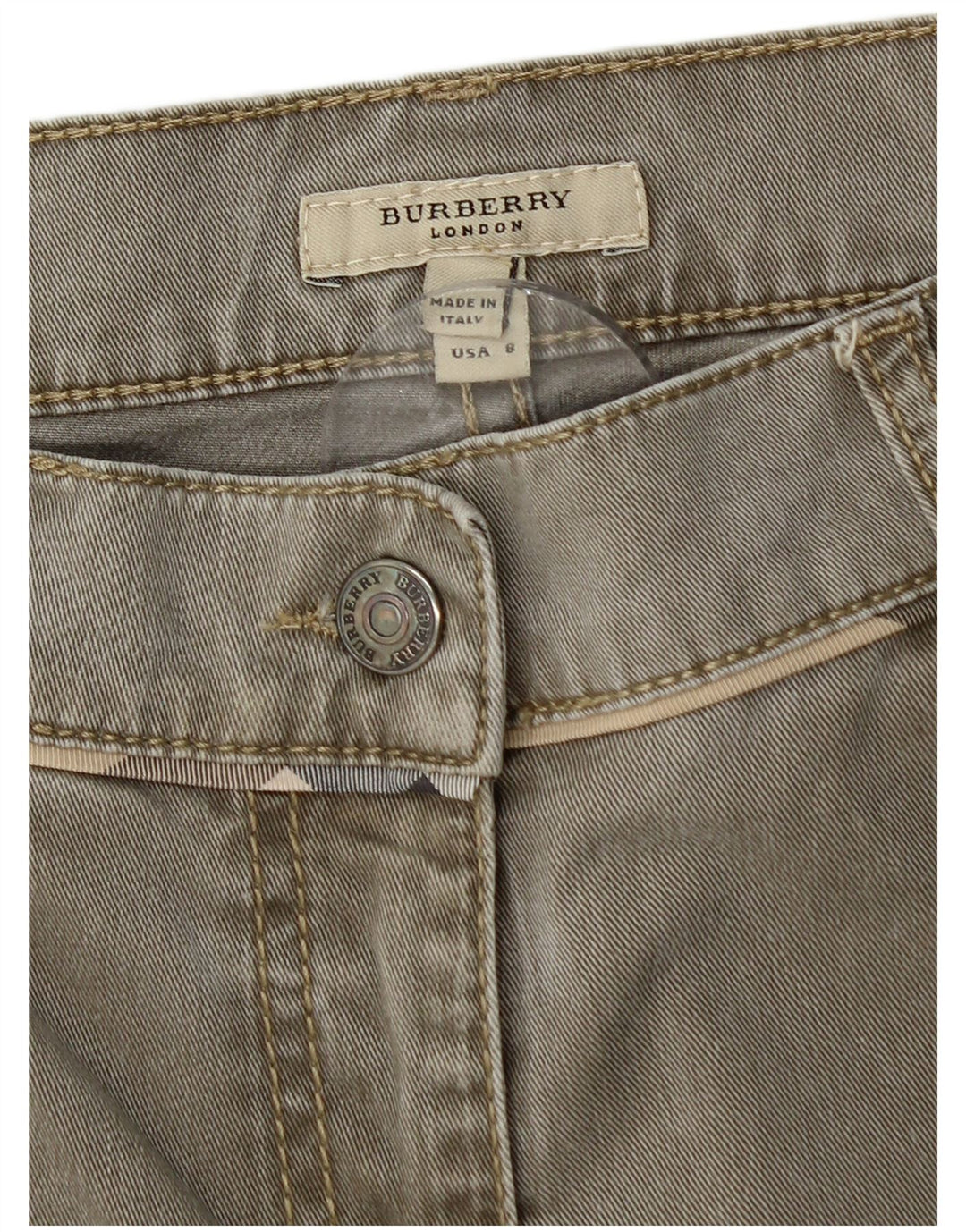 BURBERRY Womens Straight Jeans UK 10 Small W32 L29 Khaki Cotton