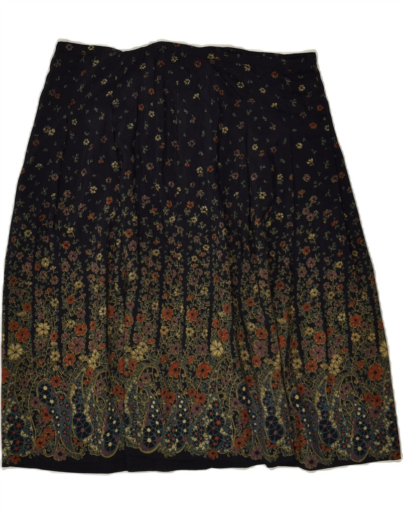 VINTAGE Womens A-Line Skirt W32 Large Navy Blue Floral | Vintage Vintage | Thrift | Second-Hand Vintage | Used Clothing | Messina Hembry 