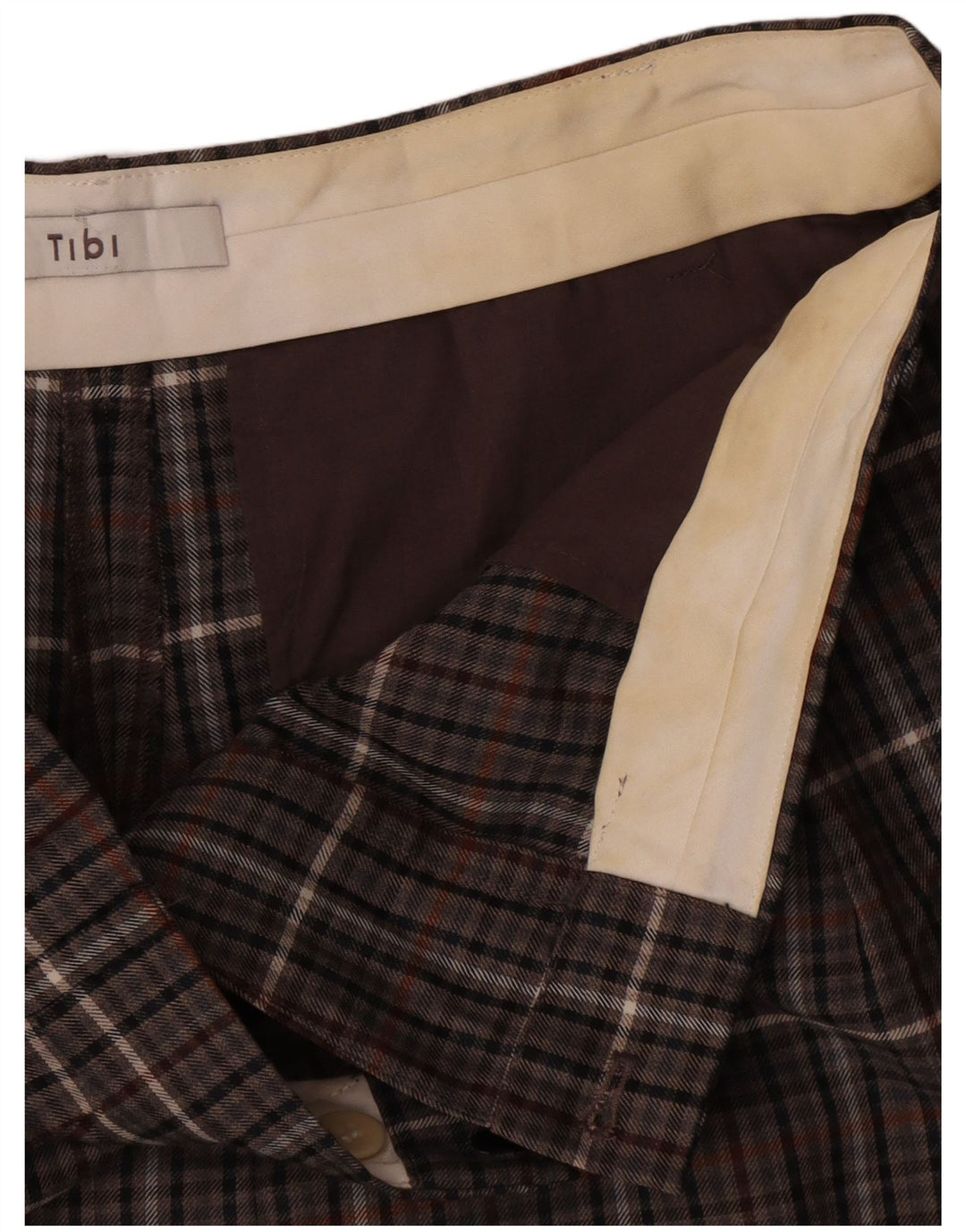 Tibi Womens High Waist Chino Shorts W32 Medium Brown Plaid Polyester