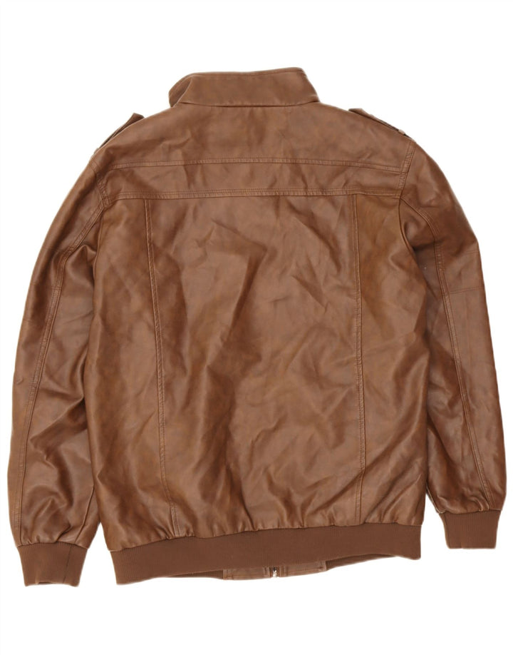Vintage Mens Military Faux Leather Jacket UK 38 Medium Brown Polyethylene